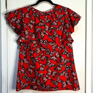 Kate Spade: Small: Spring Flight Flutter-Sleeve Top, Fresh Carrot